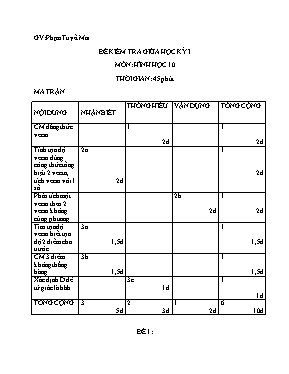 Kiểm tra giữa học kì 1 Hình học 10 - Đề 4